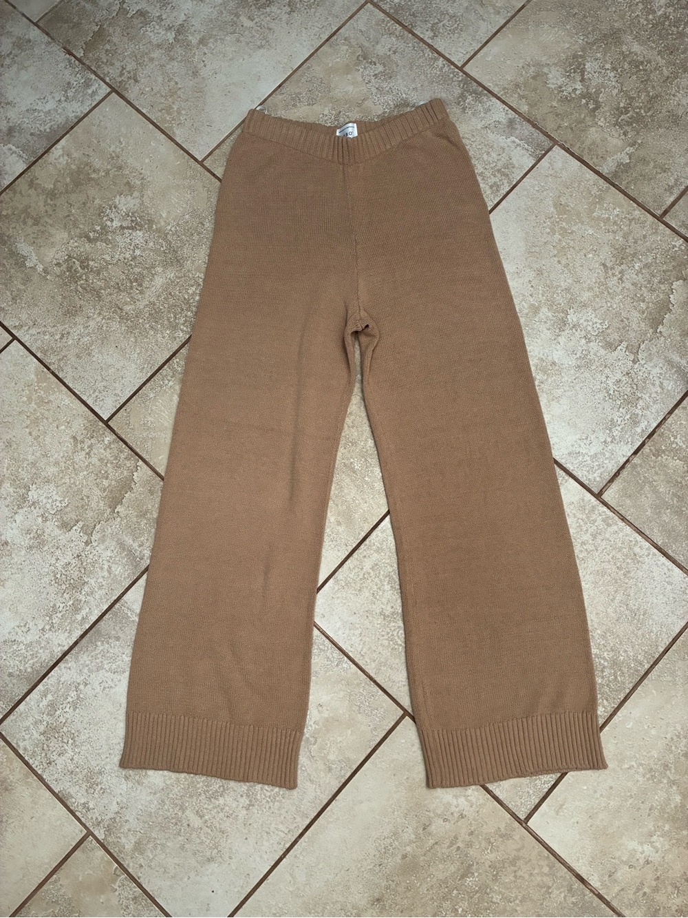 Wide-Leg Knit Pull-On Pants in Camel
